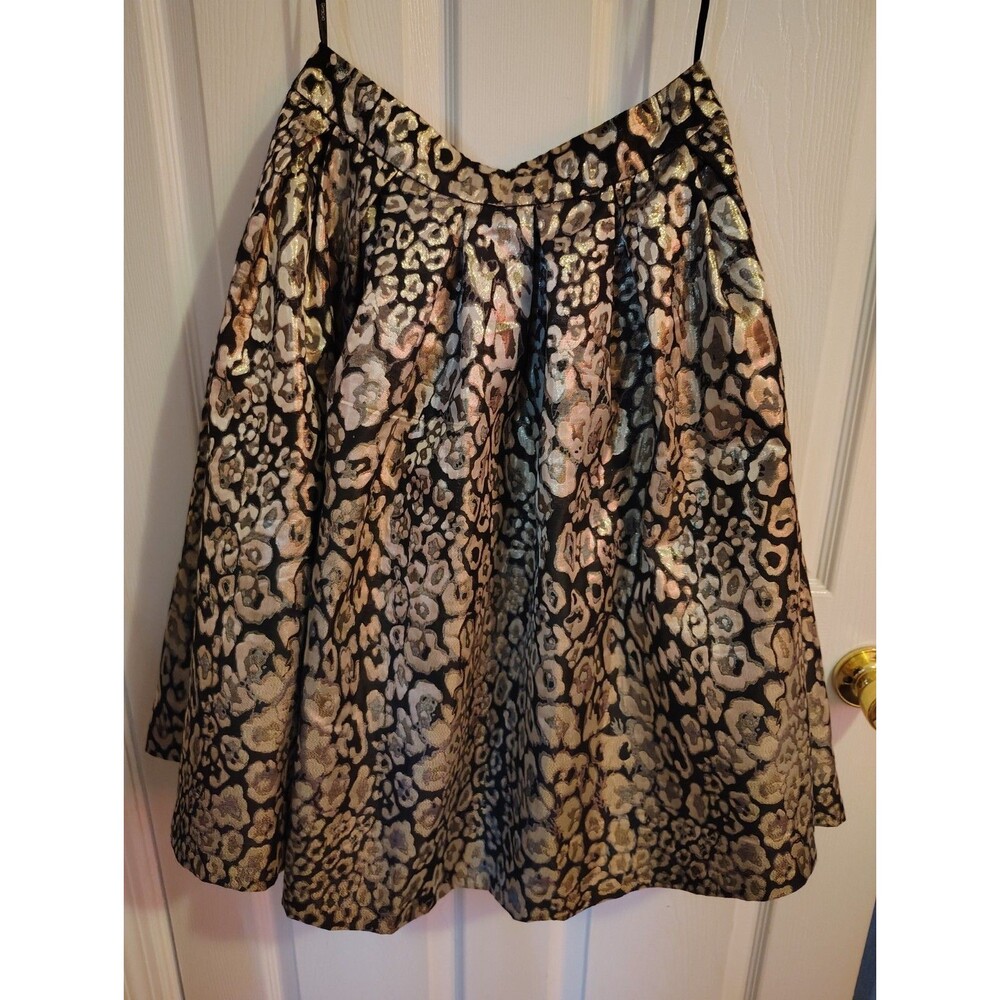 Gracia Women’s M Black/Gold Leopard Animal Print Pleated A-Line Satin Skirt